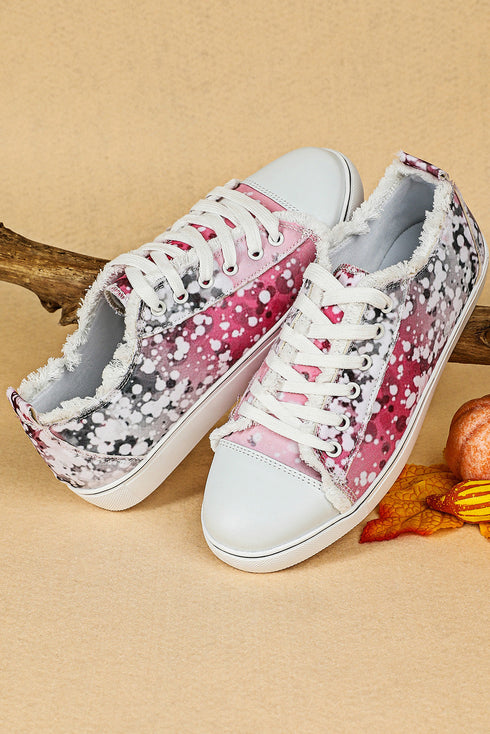 Distressed Print Lace Up Low Top Sneakers