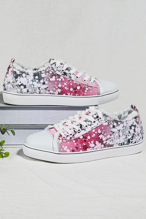 Distressed Print Lace Up Low Top Sneakers