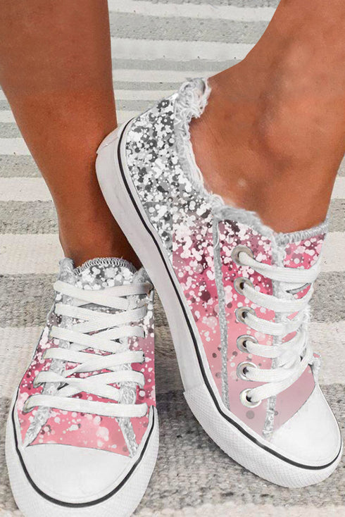 Distressed Print Lace Up Low Top Sneakers