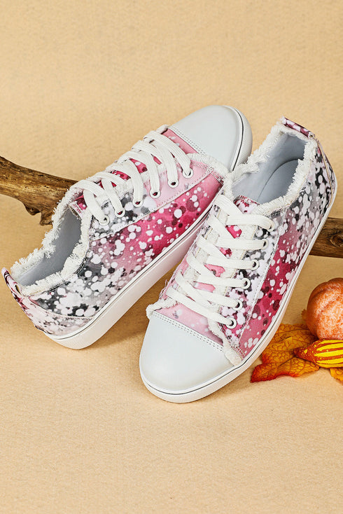 Distressed Print Lace Up Low Top Sneakers