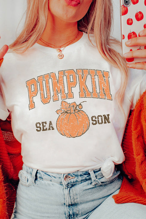 Distressed Pumpkin Season Graphic Print Autumn Crewneck T Shirt