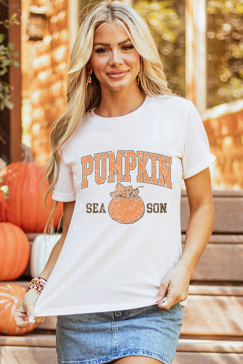Distressed Pumpkin Season Graphic Print Autumn Crewneck T Shirt
