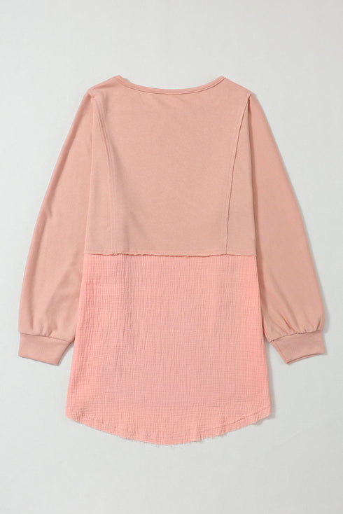 Distressed Raw Edge Mixed Texture Oversized Tunic