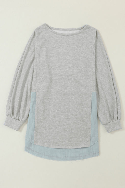 Distressed Raw Edge Mixed Texture Oversized Tunic