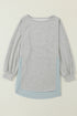 Distressed Raw Edge Mixed Texture Oversized Tunic