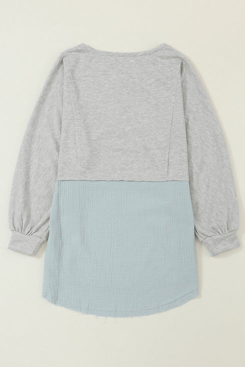 Distressed Raw Edge Mixed Texture Oversized Tunic