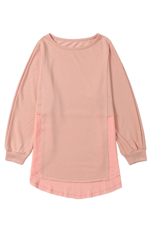 Distressed Raw Edge Mixed Texture Oversized Tunic