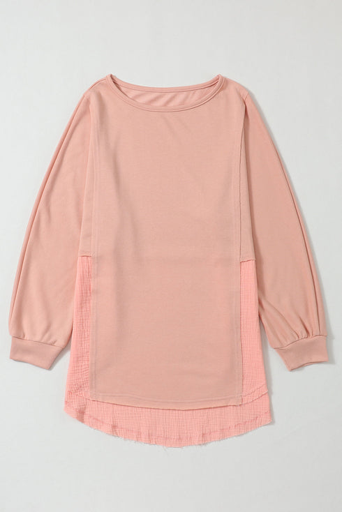 Distressed Raw Edge Mixed Texture Oversized Tunic