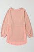 Distressed Raw Edge Mixed Texture Oversized Tunic