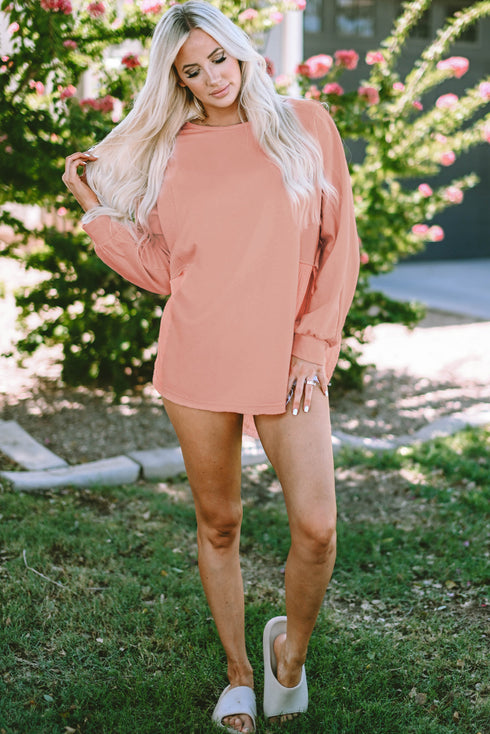 Distressed Raw Edge Mixed Texture Oversized Tunic