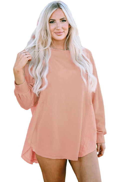 Distressed Raw Edge Mixed Texture Oversized Tunic