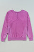 Distressed Raw Edge Split Neck Pullover Sweatshirt