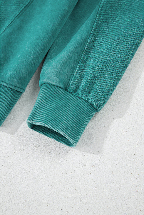 Distressed Raw Edge Split Neck Pullover Sweatshirt