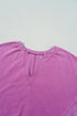 Distressed Raw Edge Split Neck Pullover Sweatshirt