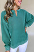 Distressed Raw Edge Split Neck Pullover Sweatshirt