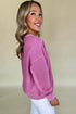 Distressed Raw Edge Split Neck Pullover Sweatshirt