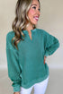 Distressed Raw Edge Split Neck Pullover Sweatshirt