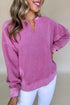 Distressed Raw Edge Split Neck Pullover Sweatshirt