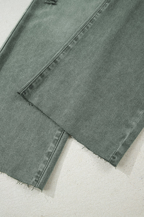 Distressed Raw Edge Wide Leg Denim Jeans
