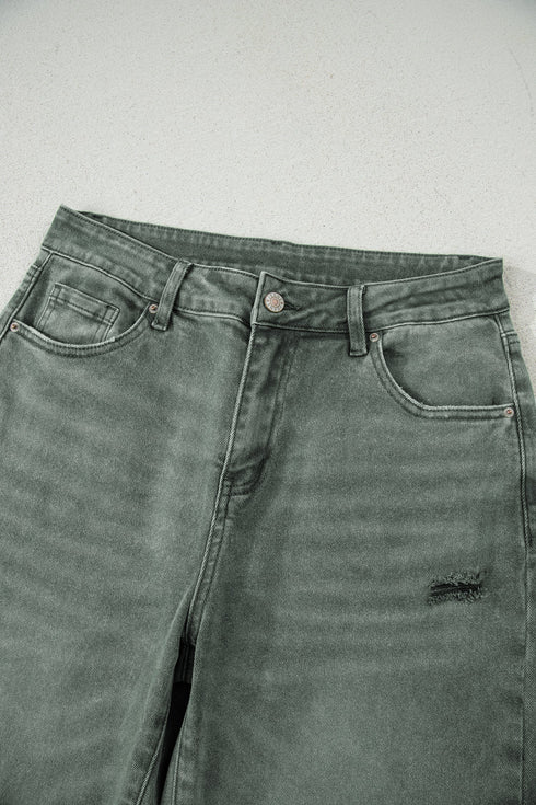 Distressed Raw Edge Wide Leg Denim Jeans