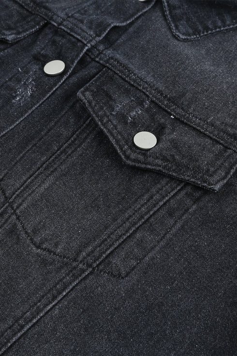 Distressed Raw Hem Button Front Denim Shacket