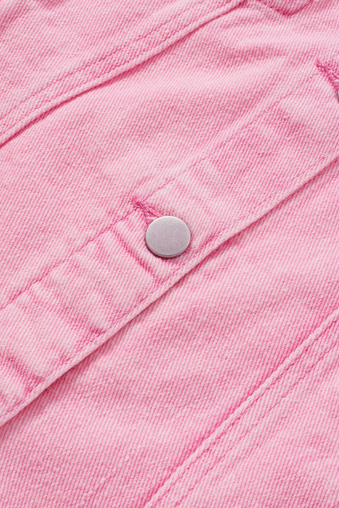 Distressed Raw Hem Button Front Denim Shacket