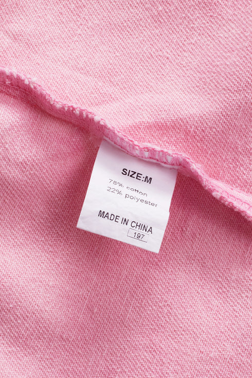 Distressed Raw Hem Button Front Denim Shacket