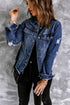 Distressed Raw Hem Button Front Denim Shacket
