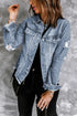 Distressed Raw Hem Button Front Denim Shacket