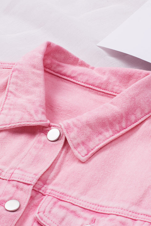 Distressed Raw Hem Button Front Denim Shacket