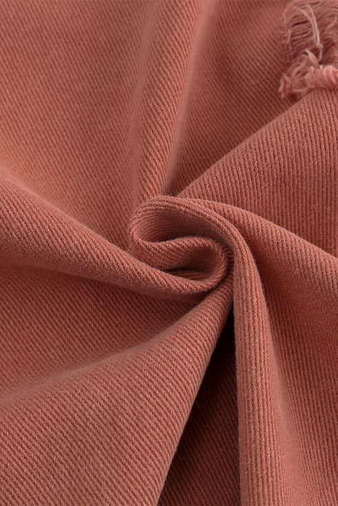 Distressed Raw Hem Button Front Denim Shacket