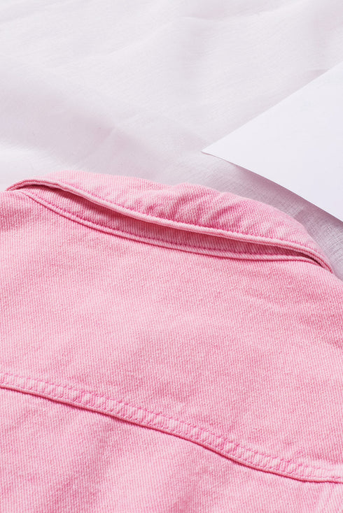 Distressed Raw Hem Button Front Denim Shacket