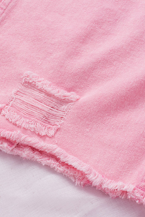 Distressed Raw Hem Button Front Denim Shacket