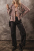 Distressed Ribbed Knit Button Front V Neck Cardigan