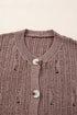 Distressed Ribbed Knit Button Front V Neck Cardigan