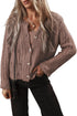 Distressed Ribbed Knit Button Front V Neck Cardigan