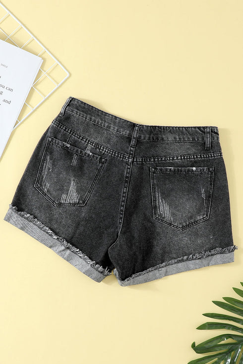 Distressed Ripped Rolled Hem Denim Shorts