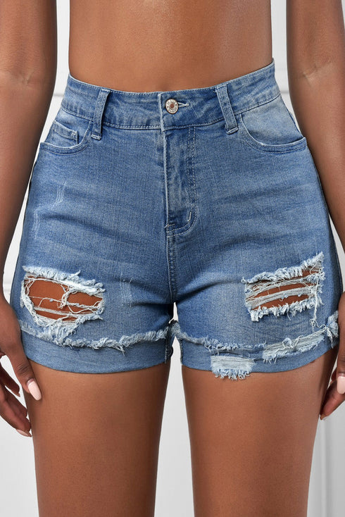 Distressed Ripped Rolled Hem Denim Shorts
