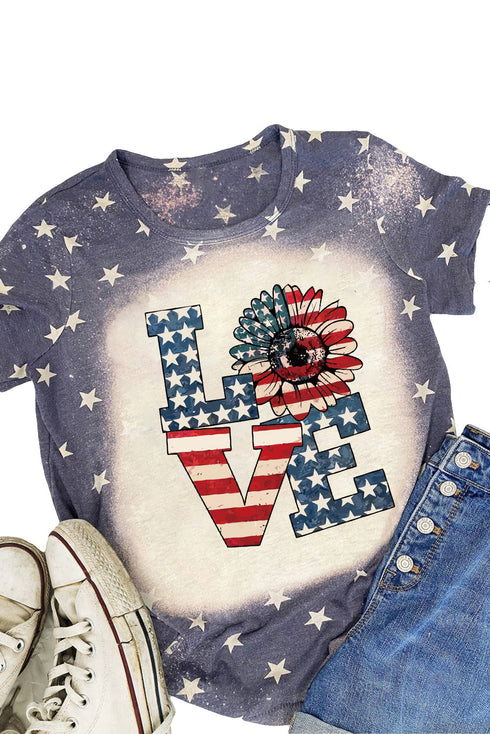 Distressed Star And Floral Graphic Print Short Sleeve Tee