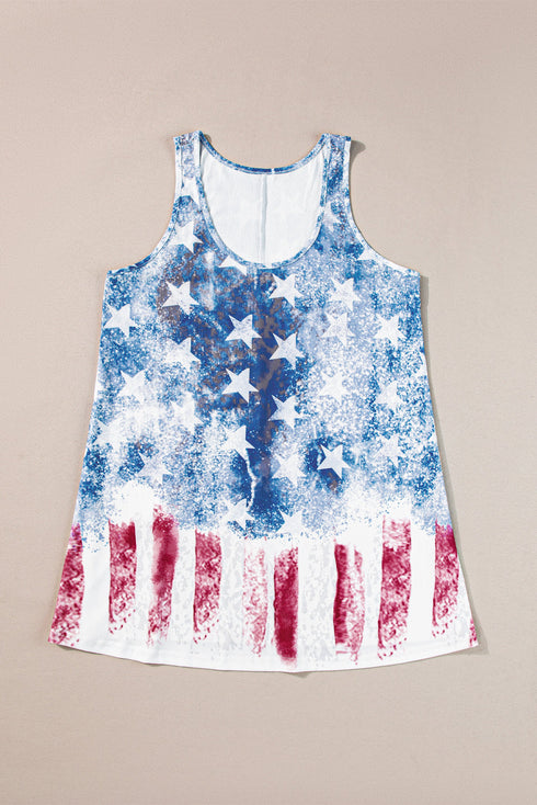 Distressed Star And Stripe Print Sleeveless Swing Tank