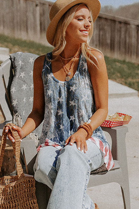 Distressed Star And Stripe Print Sleeveless Swing Tank
