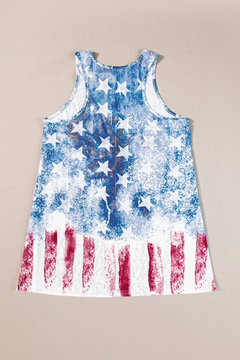 Distressed Star And Stripe Print Sleeveless Swing Tank