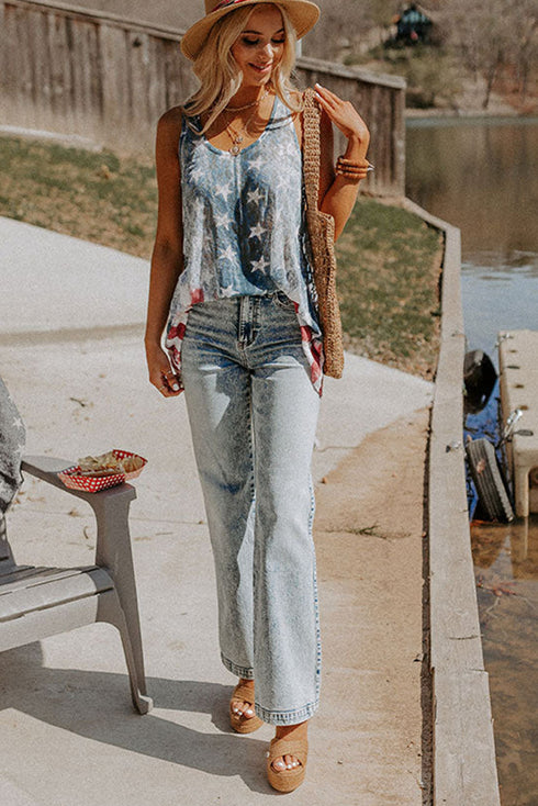 Distressed Star And Stripe Print Sleeveless Swing Tank