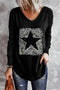 Distressed Star Graphic Long Sleeve V Neck Tunic Top
