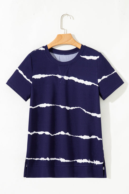 Distressed Stripe Print Short Sleeve Crew Neck Tee