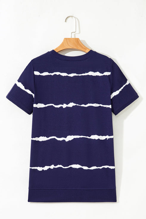 Distressed Stripe Print Short Sleeve Crew Neck Tee