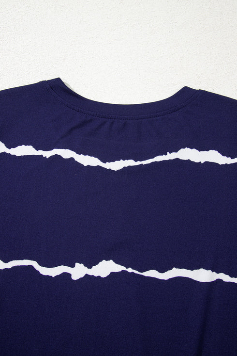 Distressed Stripe Print Short Sleeve Crew Neck Tee
