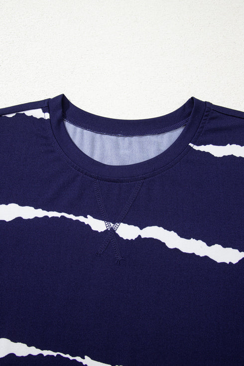 Distressed Stripe Print Short Sleeve Crew Neck Tee