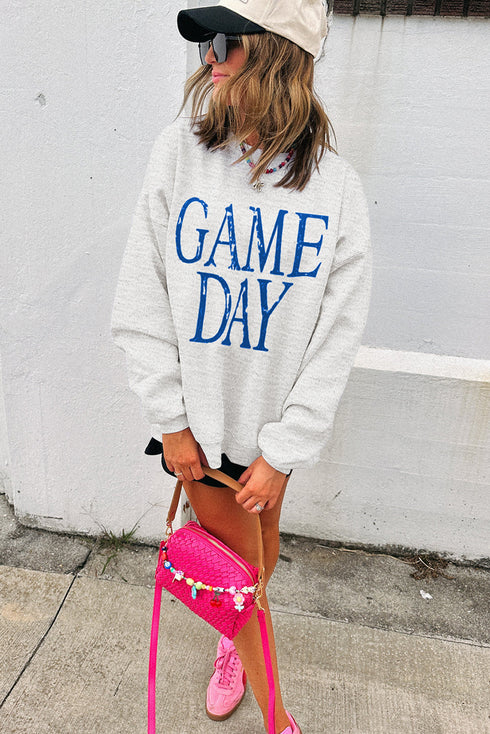 Distressed Varsity Font Graphic Crew Neck Sweatshirt