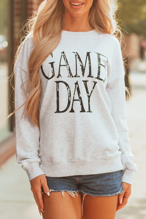 Distressed Varsity Font Graphic Crew Neck Sweatshirt